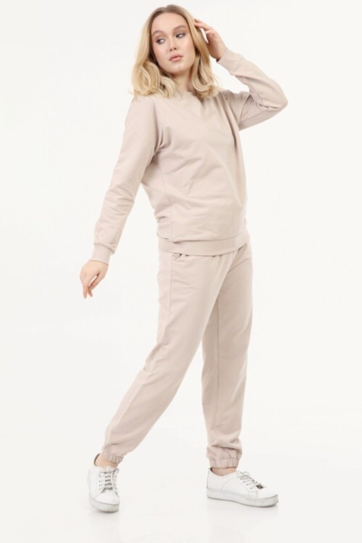 kmal Crew Neck Beige Color Sweat Suit Trendyol