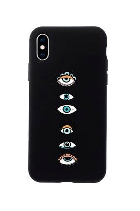 Iphone Xs Max Renkli Gözler Desenli Siyah Telefon Kılıfı MCIPXSMAXLRG
