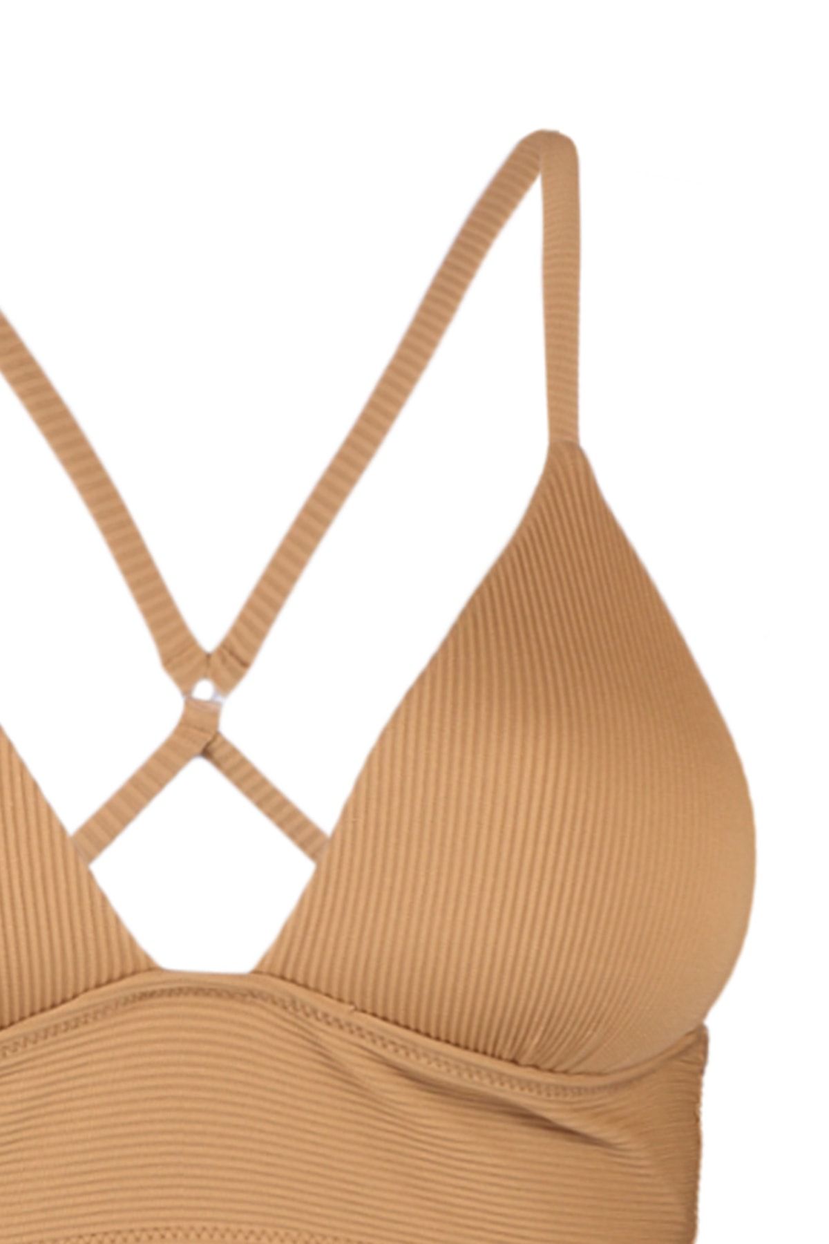 Trendyol Collection-Hnědý Triangle Push-Up zakrytý strukturovaný top bikin TBESS21BU0010 7