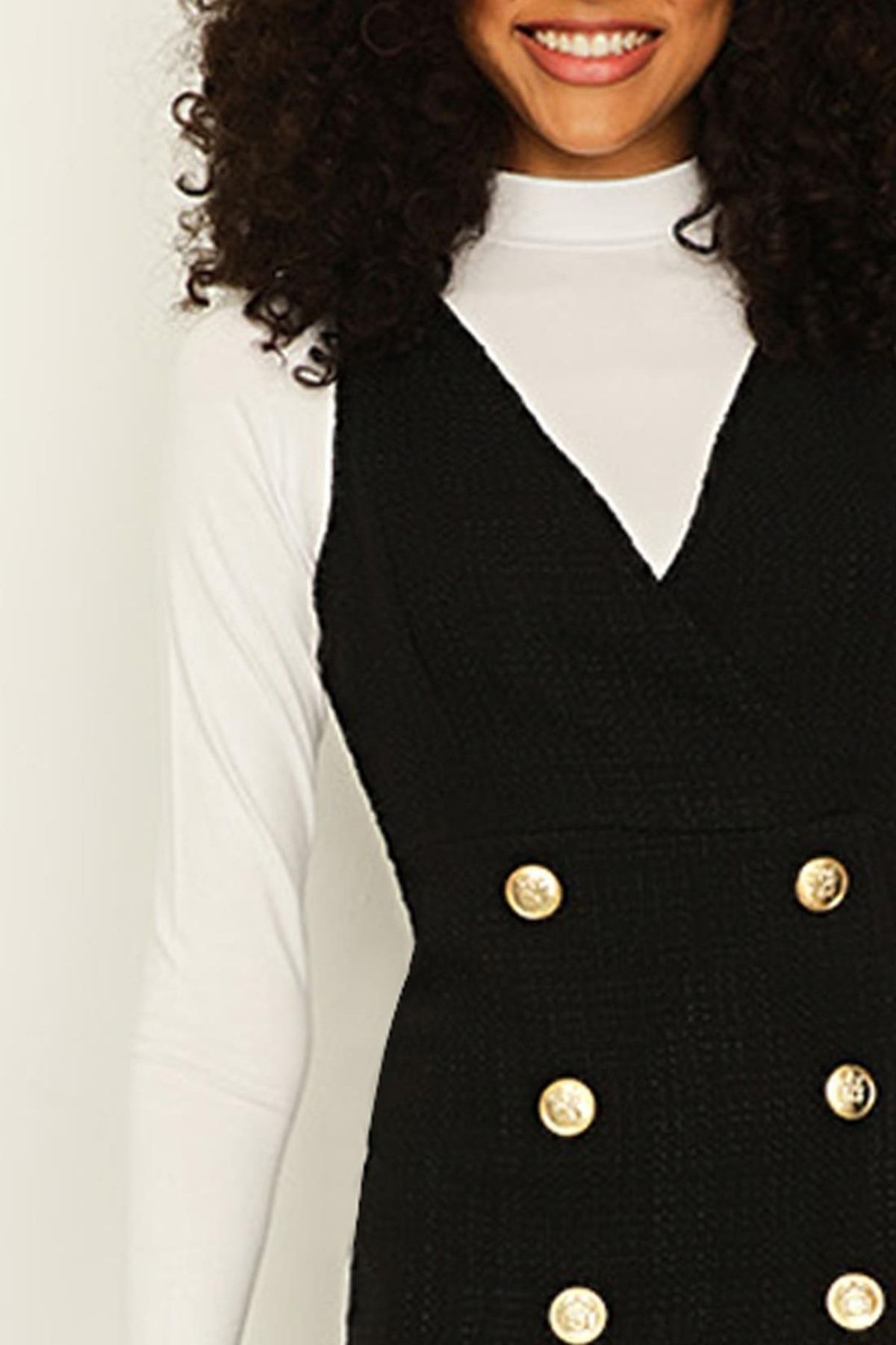 Select Moda-Women's Black Button Detailed Body Dress 3