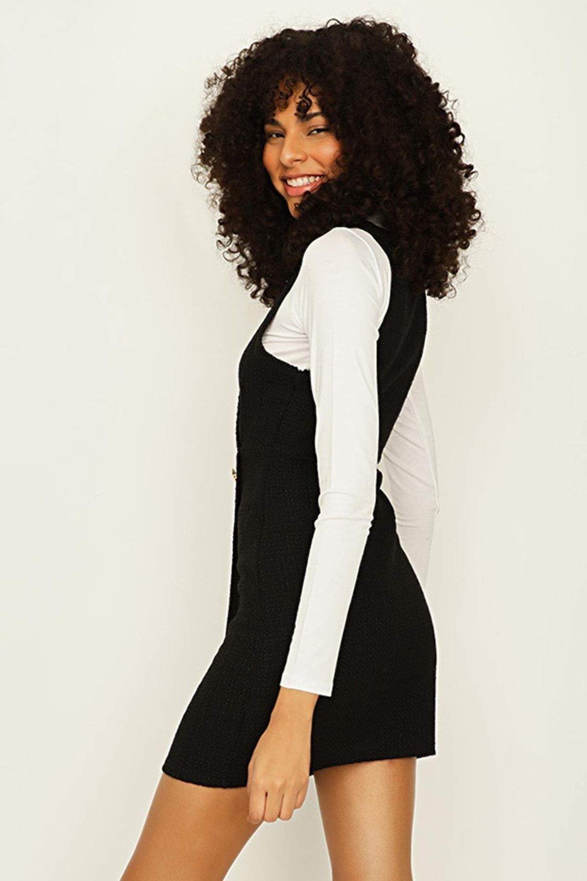Select Moda-Women's Black Button Detailed Body Dress 4