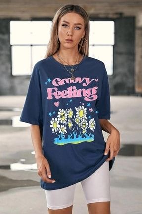 Kadın Indigo Groovy Feeling Oversize T-shirt - K2174