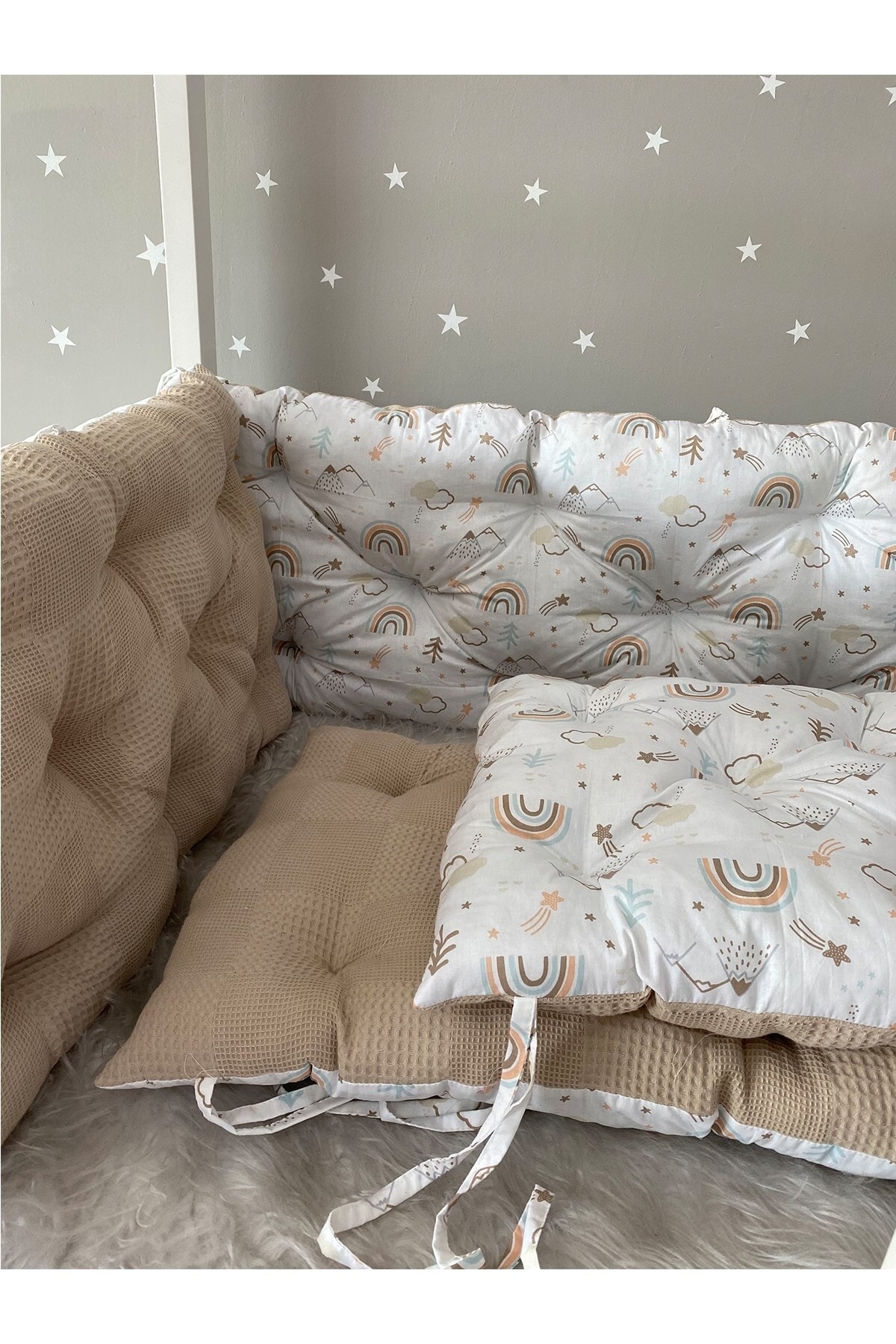 Jaju Baby Waffle Pike Kumaş Kombinli 120x200 Beşik / Montessori Kenar Koruma Beşik Bariyer fotoğrafı 2 (önizleme)