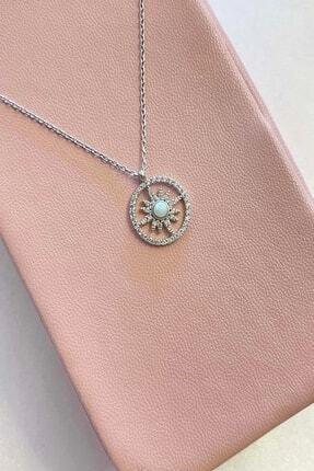 Rossalia Beyaz Opal Taşlı Pusula Kolye 925 Ayar Gümüş