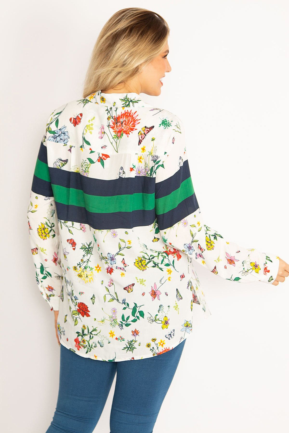 Şans-Women's Large Size Patterned Front Buttoned Woven Viscose Patterned Blouse 65n29107 4