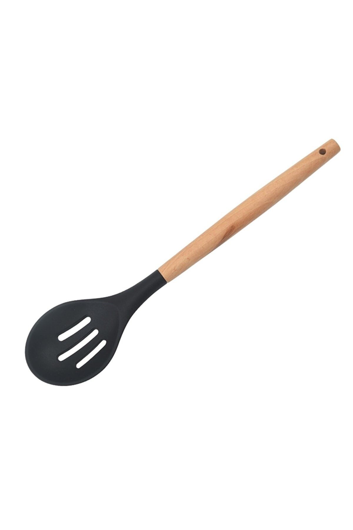 Bambu Saplı Silikon Kaşık Oluklu Siyah