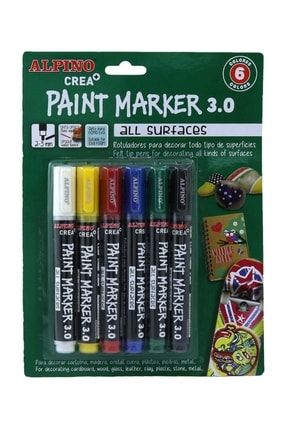 Alpino Crea+ Paint Marker Tüm Yüzeyler Için Boyama Markörü 6 Ana Renk 07.14.040.017