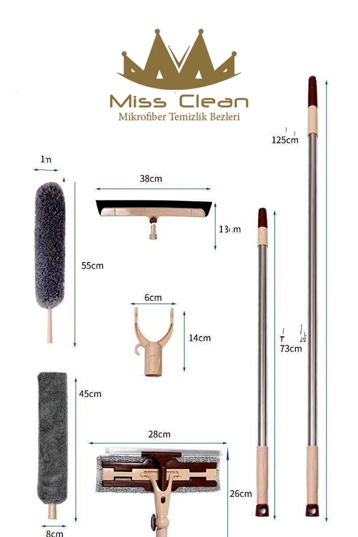 MissClean Profesyonel Full Set Ev Bakım Ve Temizlik Seti Cam Mopu Dip Köşe Toz Alıcı Mop Set