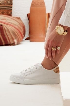 - Brook Model Beyaz - Altın Kadın Spor Sneaker Ayakkabı BROOK