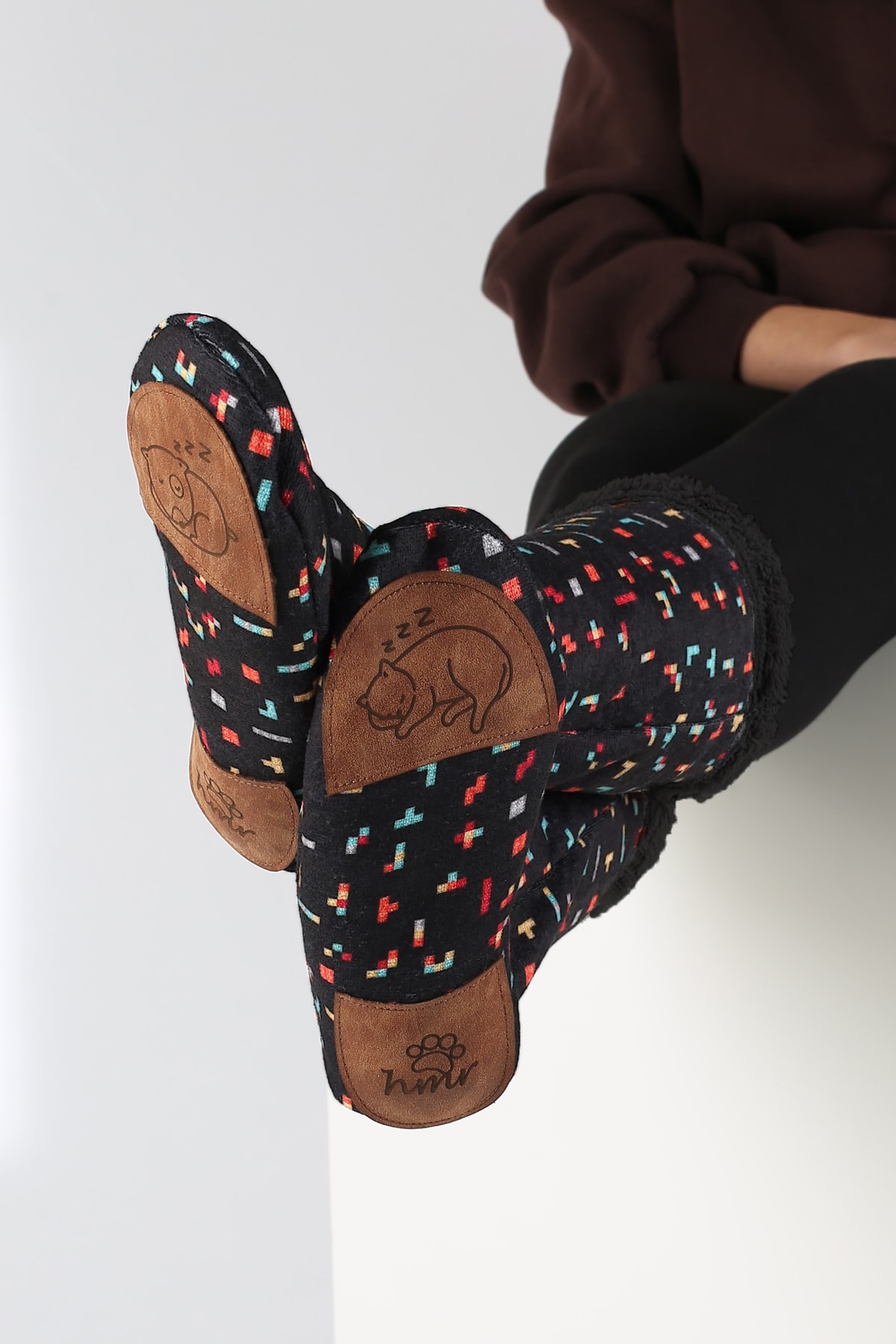 HAMUR Renkli Desenli Kışlık Çorap Kaydırmaz Patik Crp-056 Tt Well Gri