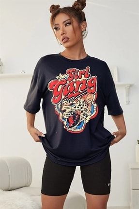 Kadın Girl Gang Füme Oversize T-shirt - K2118