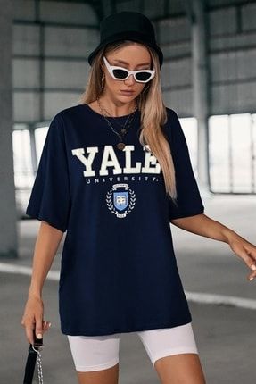 Kadın Lacivert Yale Oversize T-shirt - K2176