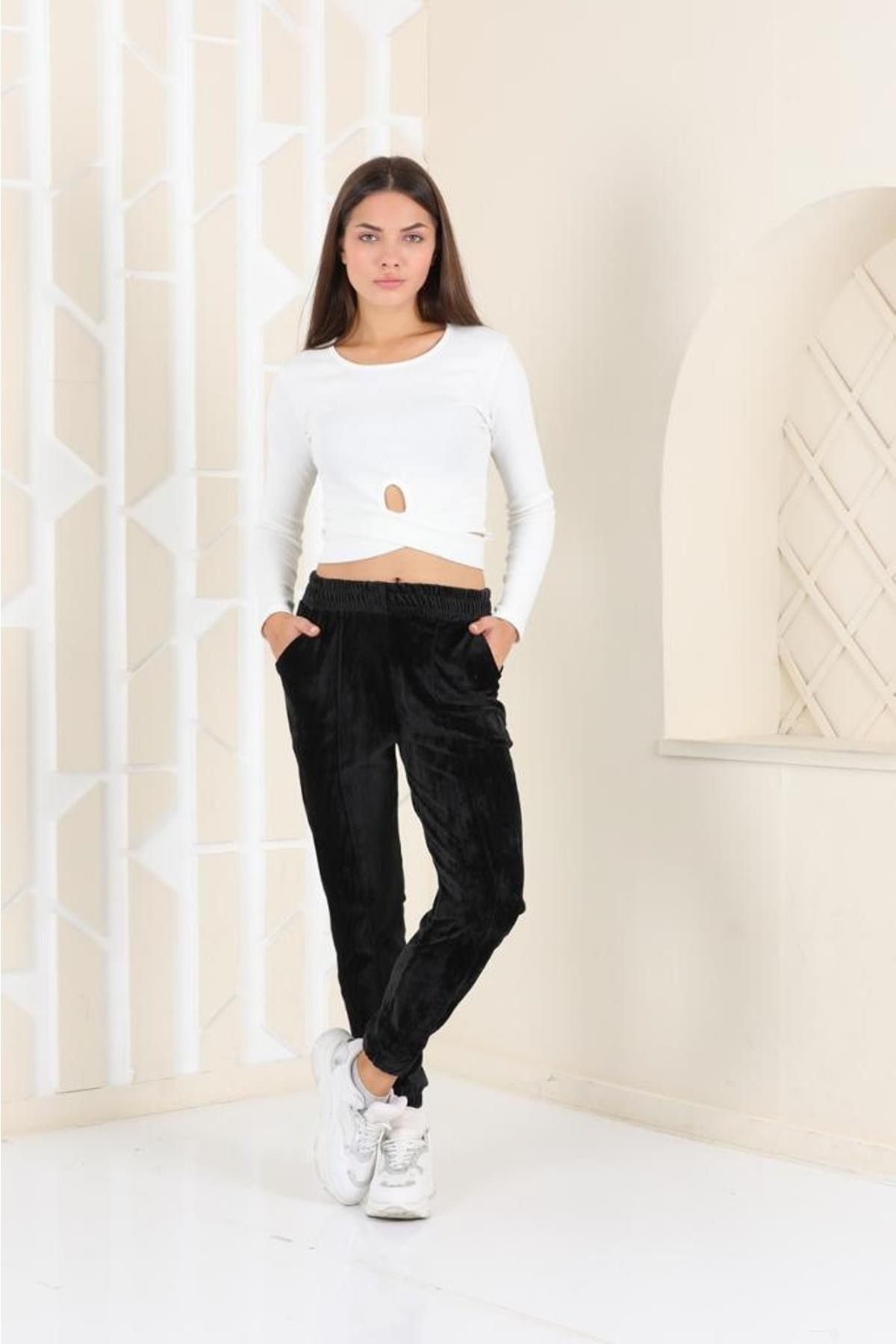 Black velvet sweatpants best sale