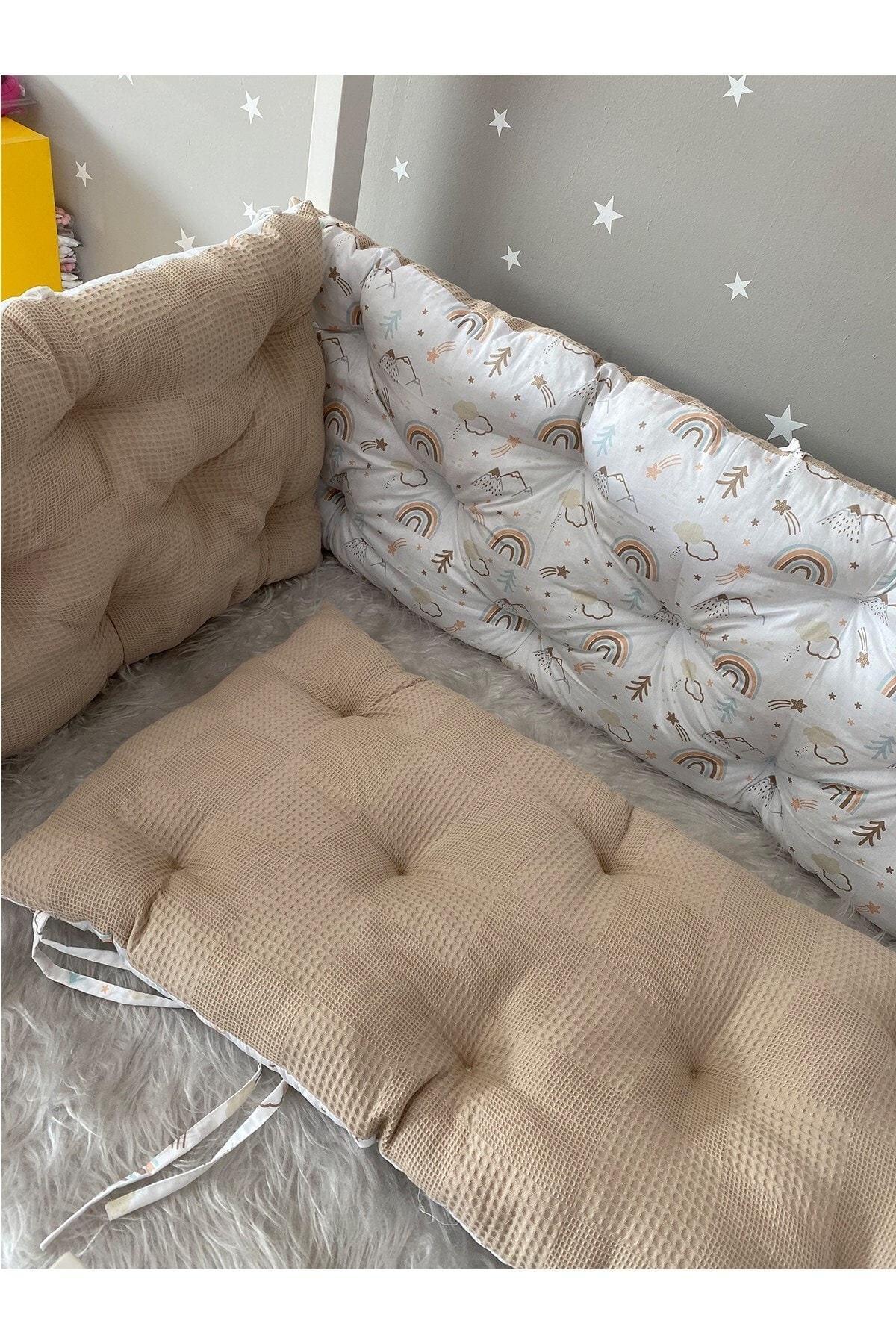 Jaju Baby Waffle Pike Kumaş Kombinli 120x200 Beşik / Montessori Kenar Koruma Beşik Bariyer fotoğrafı 3 (önizleme)