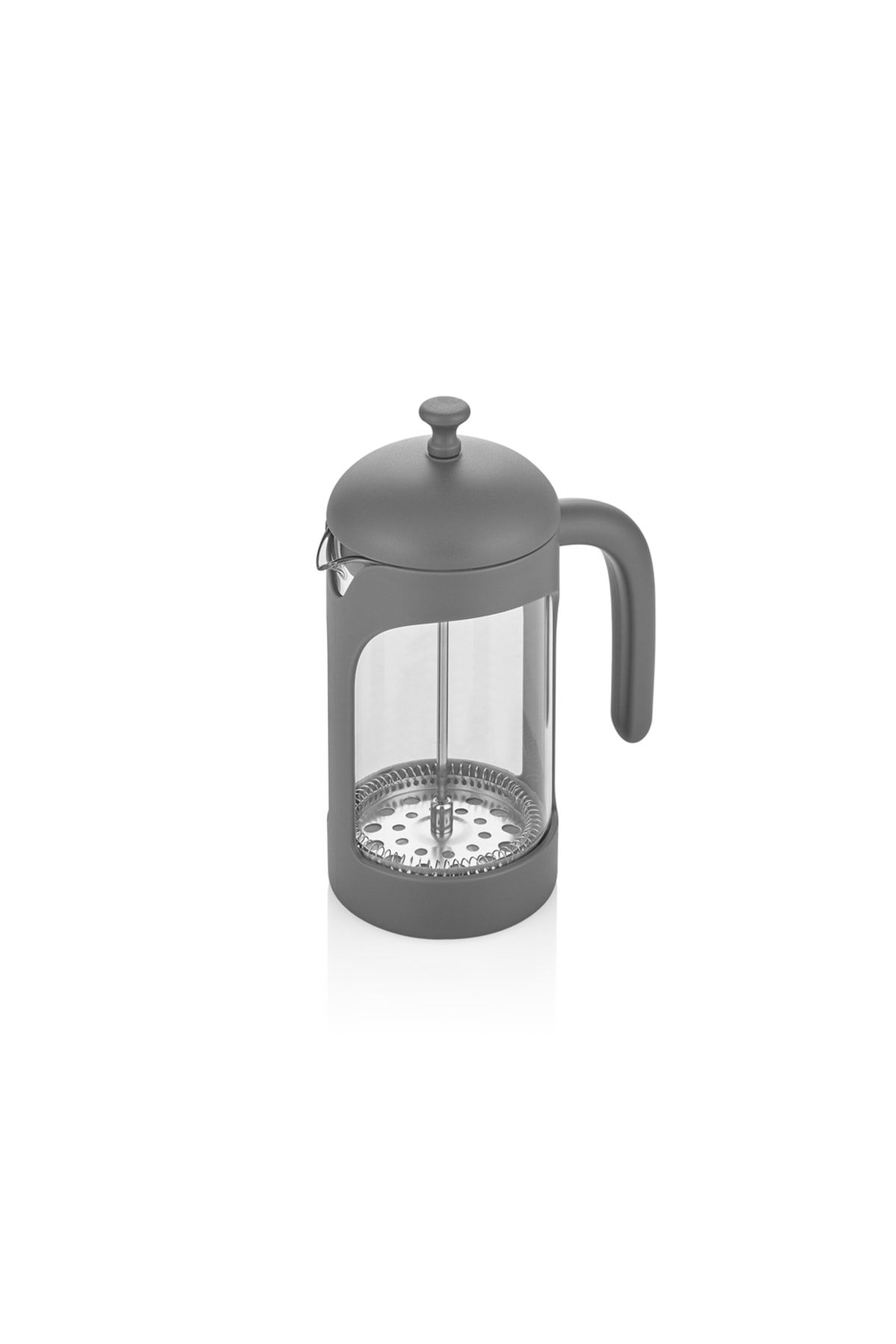 French Press Süzgeçli Çay Kahve Kupası Bitki Çayı Demliği 600 Ml Gri