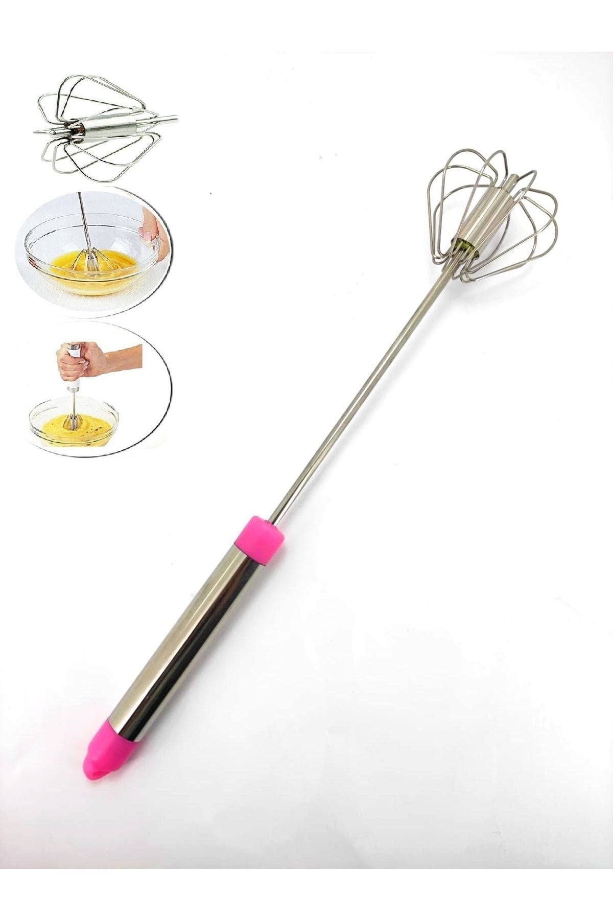 Bas Çek Mikser Karıştırıcı Basmalı Otomatik Çırpıcı Paslanmaz Çelik Metal Pembe