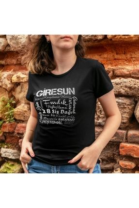 Giresun Şehrine Özel Tasarımlı Baskılı Tişört Siyah Kısa Kollu - Bisiklet Yaka T-shirt K105135