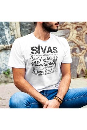 Sivaslılara Hediye Özel Baskılı Tişört - Beyaz Renk - Kısa Kollu - Bisiklet Yaka T-shirt E105134