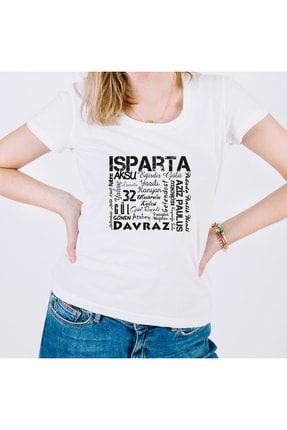 Ispartalılara Hediye Tasarımlı Baskılı Tişört - Beyaz Renk - Kısa Kollu - Bisiklet Yaka T-shirt 8682401115082