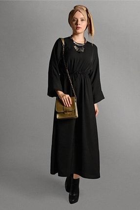 Kadın Siyah Beli Büzgülü Elbise 0044 19KELBTR0044