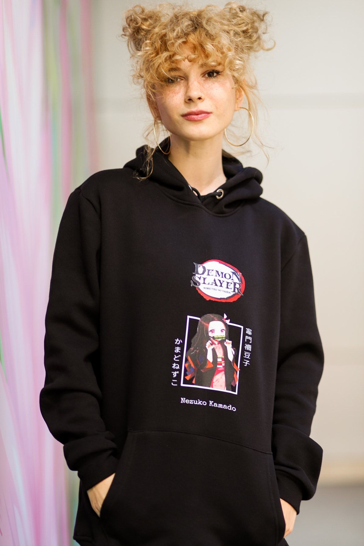 MECH BUT K Unisex Oversize Black Demon Slayer Printed Anime Hooded
