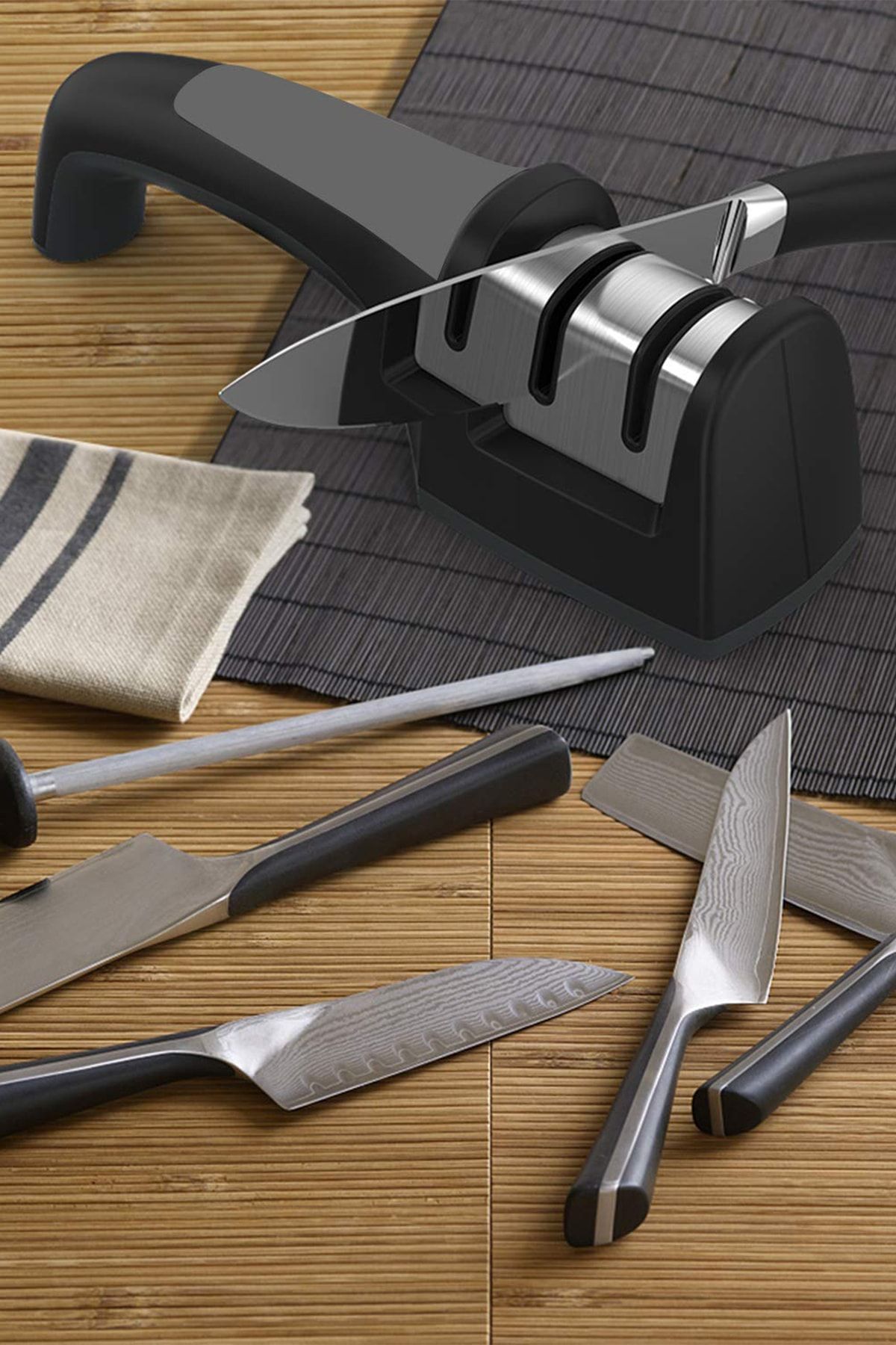 NOY SKA Professional Knife Sharpener 3 Angle Diamond Ceramic Kitchen Steel Hand Sharpening Knives Sturdy
