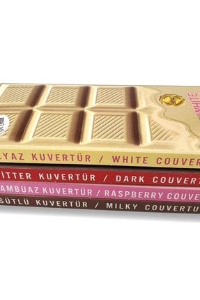 Kuvertür 4 Lü Çikolata / Bitter, Sütlü,beyaz, Frambuaz Çikolatalar 200 Gr. X 4 DEK4534