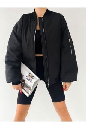 Unisex Siyah Oversize Bomber Ceket AFŞ-OVRBM