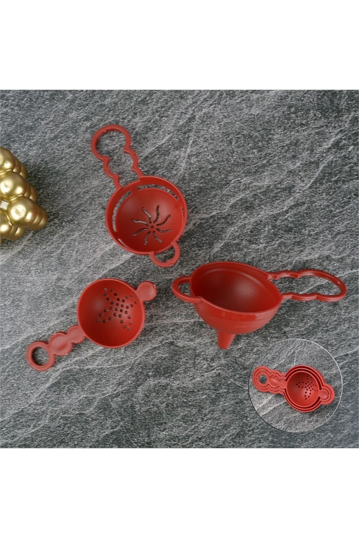 Pastacı Seti Huni Süzgeç Yumurta Süzgeci Bpa Içermez Kırmızı