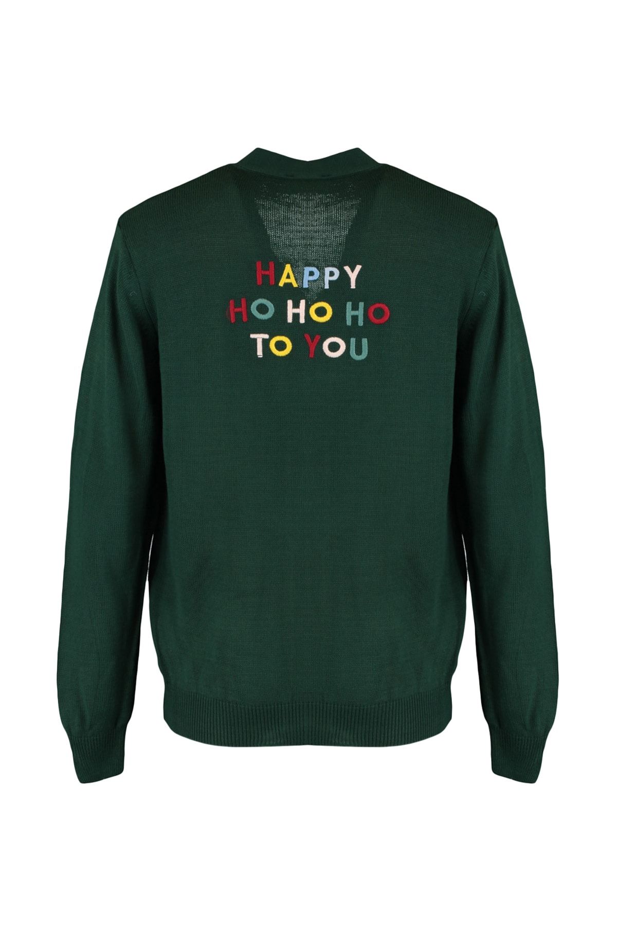 Kolekcia Trendyol-Tmavozelený pletený sveter – strih Regular Fit, detail zadného textu, TMNAW22HI0815 6
