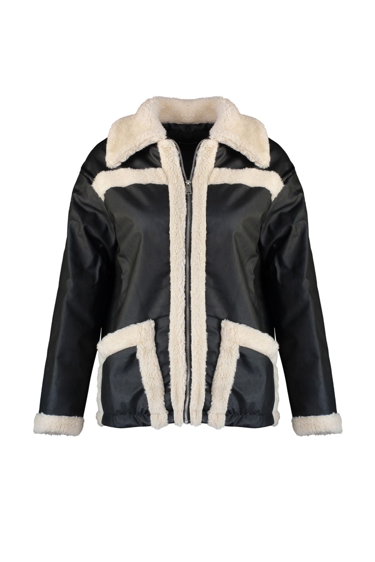 Trendyol Collection-Černý plyšový podrobný kabátek TWOAW23MO00216 6