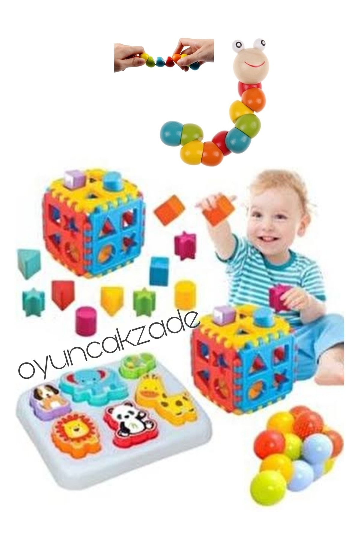 Colorful Caterpillar Loving Animals Find a Stall Plug Cube 10 Balls 4-Piece Trainer Set1