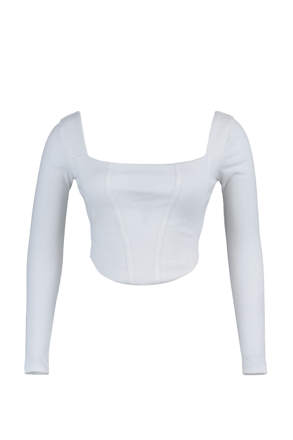 Trendyol Curve-Ecru Fitted Knitted Blouse with Piping Detail TBBAW23AF00118 6