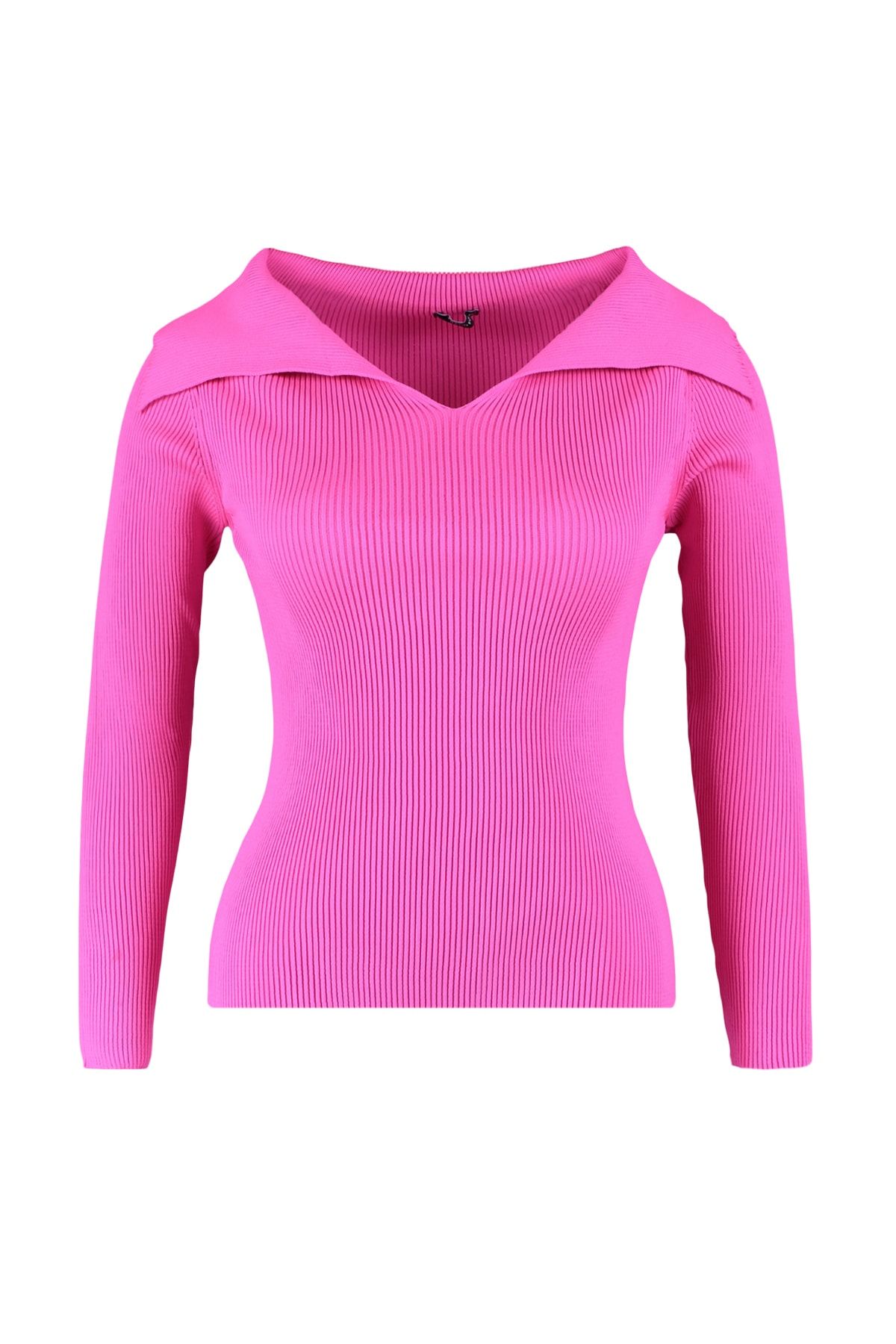 Trendyol Curve-Fuchsiafarbene Strickbluse mit U-Boot-Ausschnitt 6