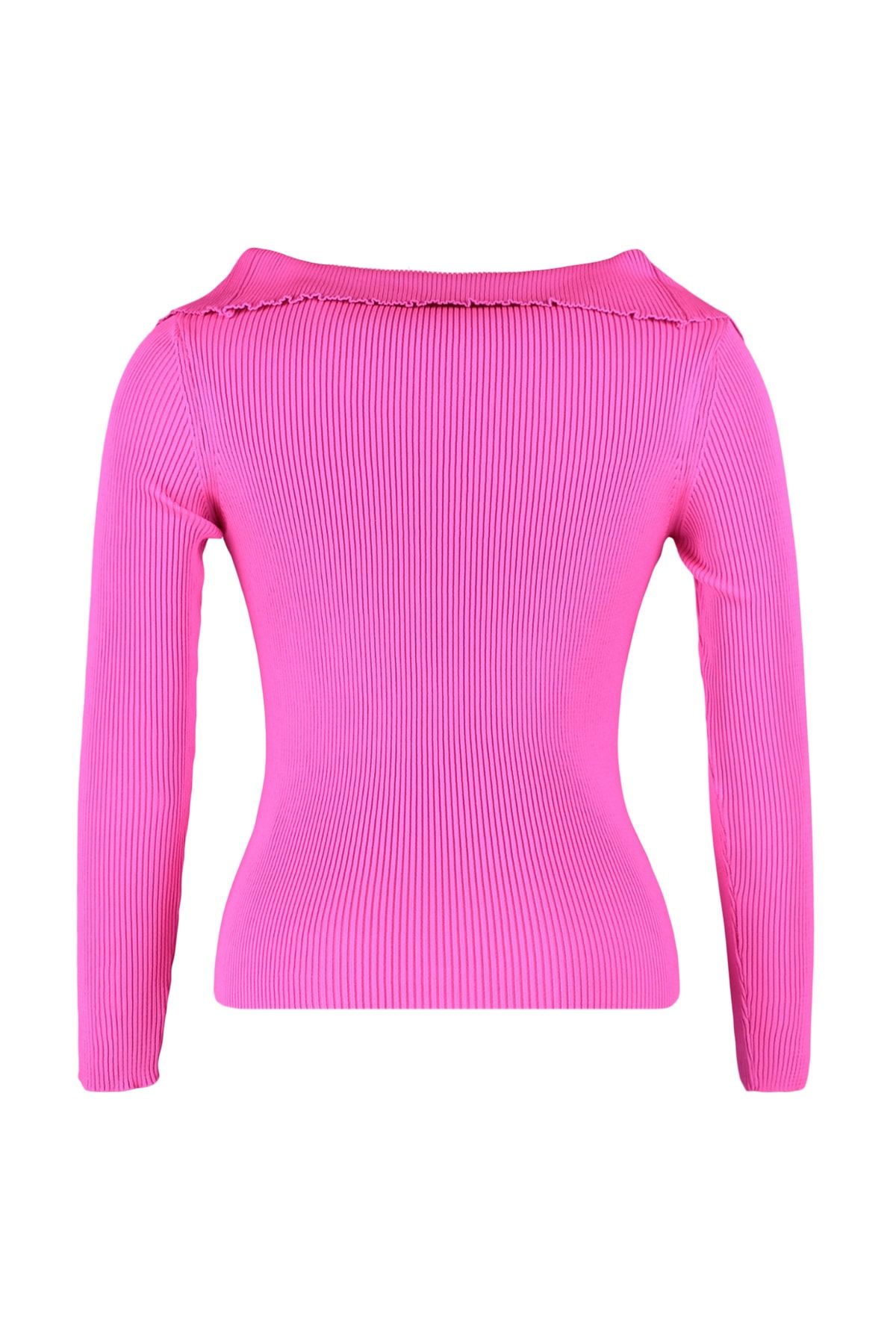 Trendyol Curve-Fuchsiafarbene Strickbluse mit U-Boot-Ausschnitt 7