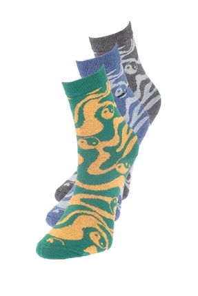 Lacivert Desenli 3'lü Paket Örme Soket Çorap THMAW23CO00017