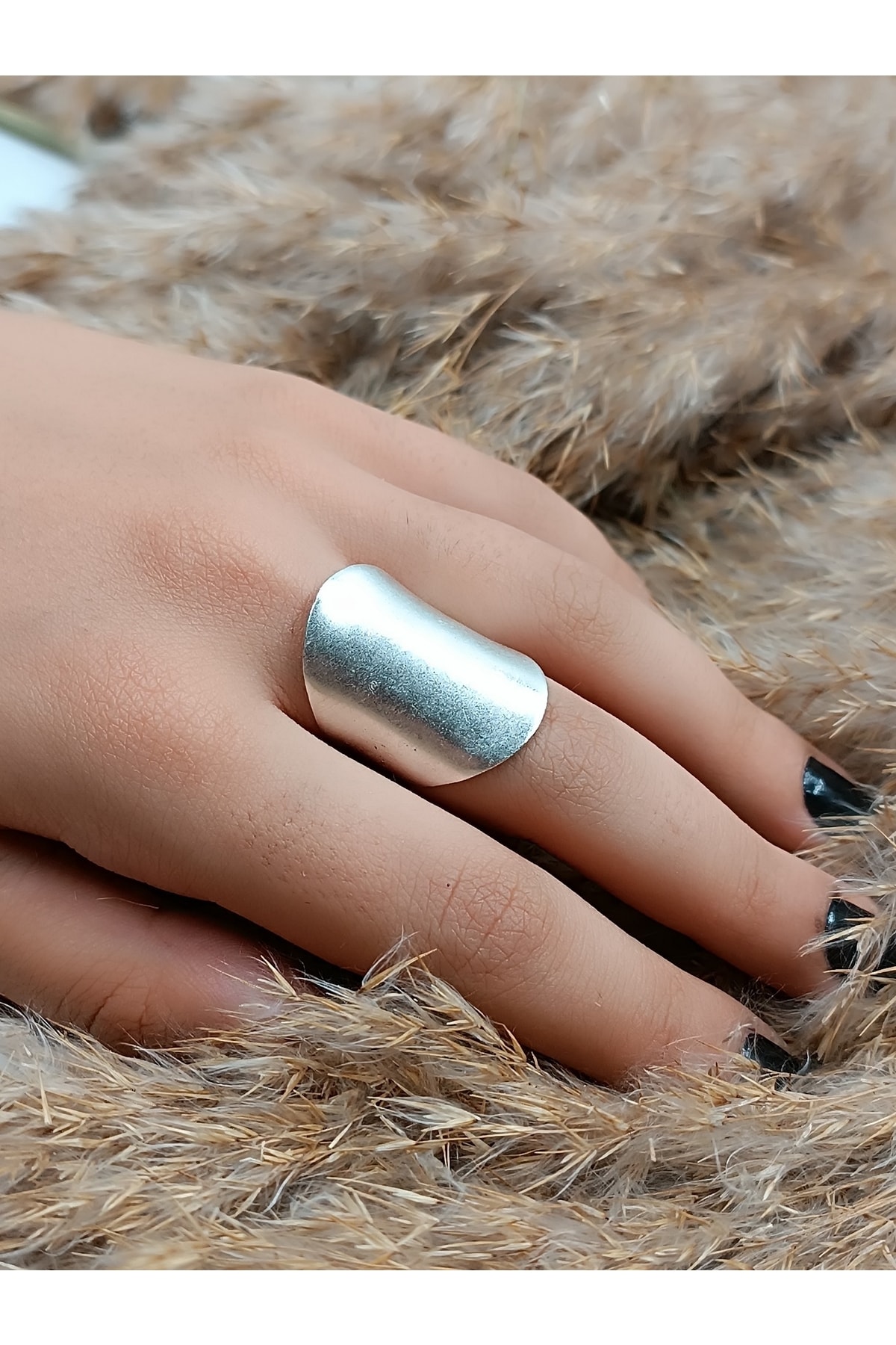 Düz Model Antik Eskitme Gümüş Kaplama Ayarlanabilir Yüzük 4