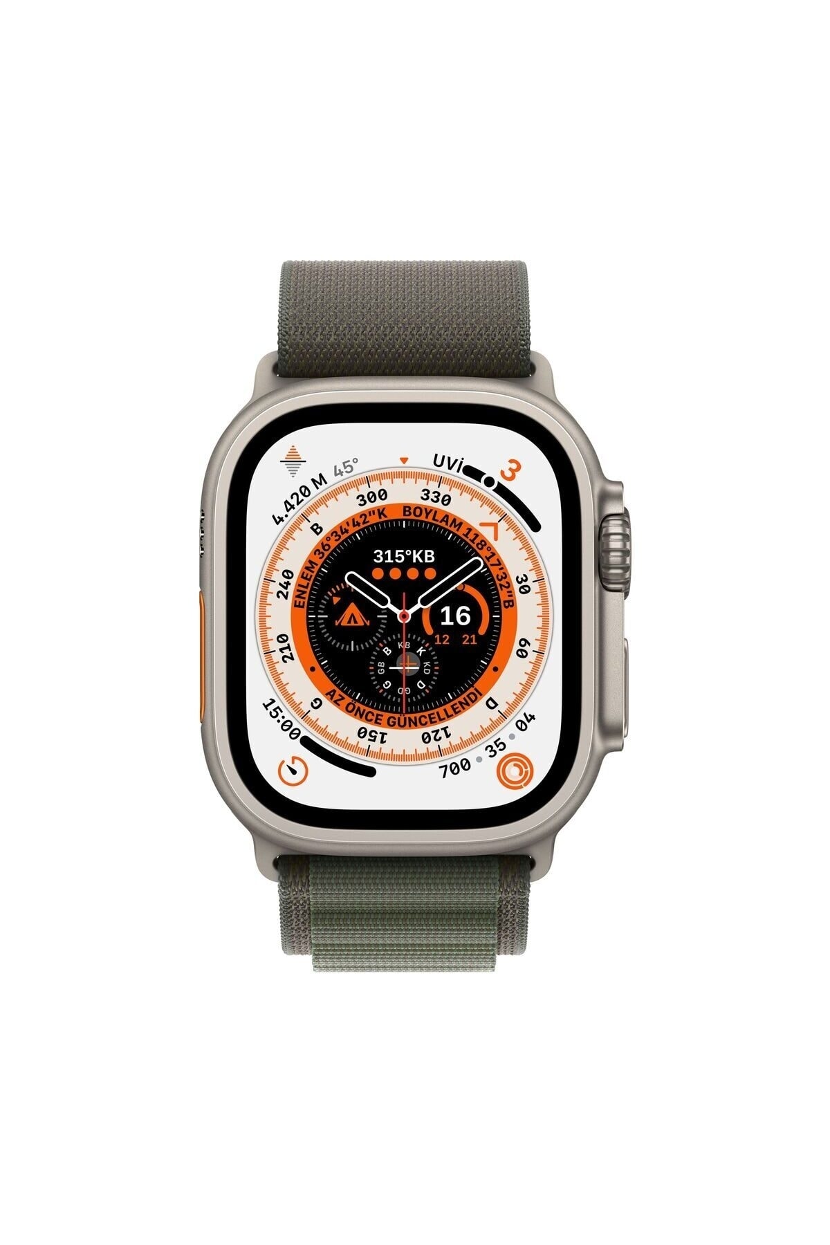 Apple Watch Ultra 49mm GPS+Cellular Titanyum Kasa ve Yeşil Alpine Loop - Small (Apple Türkiye Garantili)