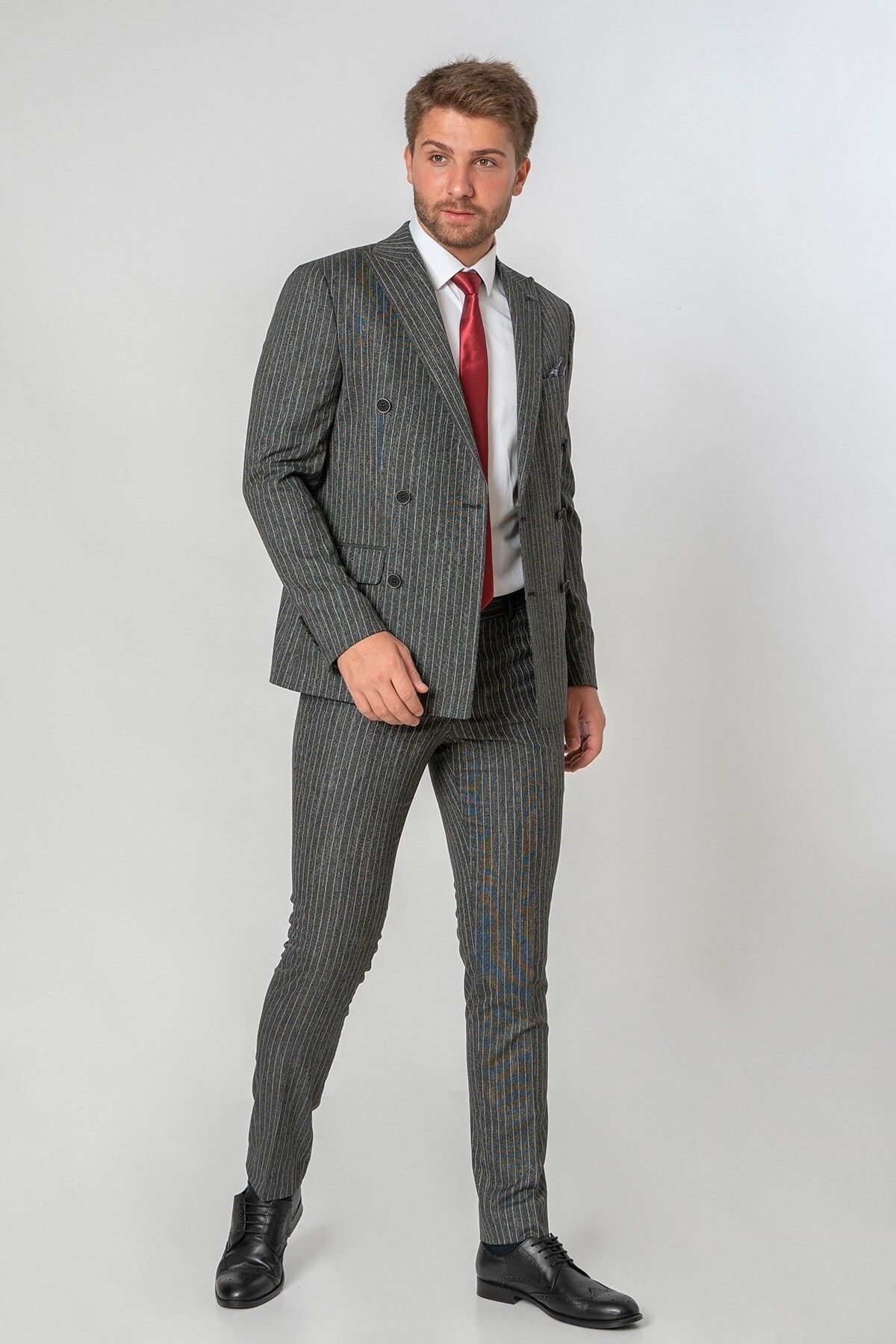 White Stone Bodø Slim Fit T102 Likralı Kruvaze Takım Elbise Desenli OH9269