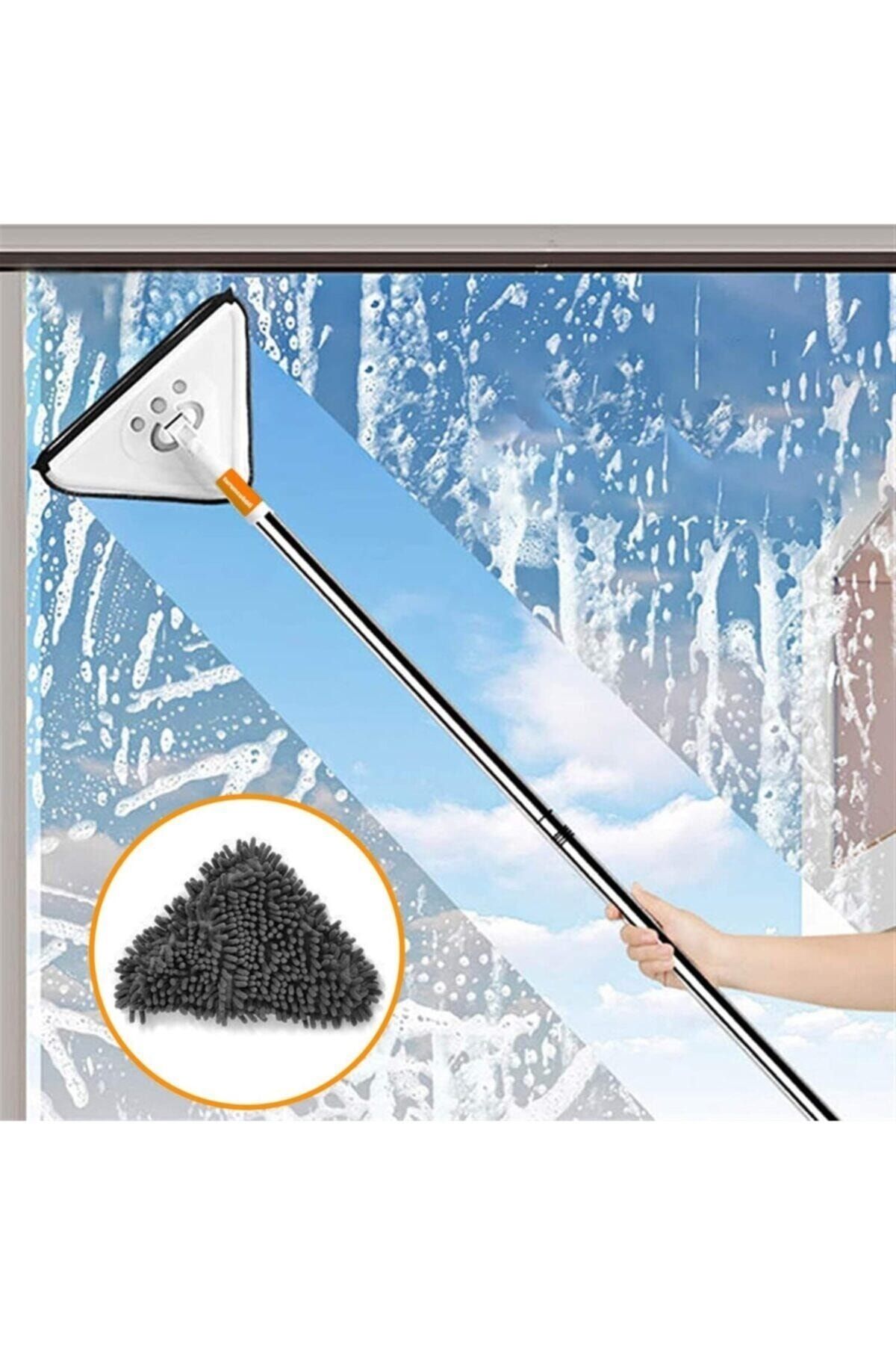 Adista Teleskopik Üçgen Camsil Duvar Yüzey Cam Silme Aparatı Mop Mikrofiber Sprey AN10825