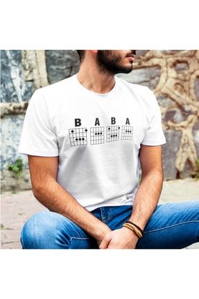 Müzisyen Babaya Hediye Beyaz Tişört - Bisiklet Yaka T-shirt 8682401148097