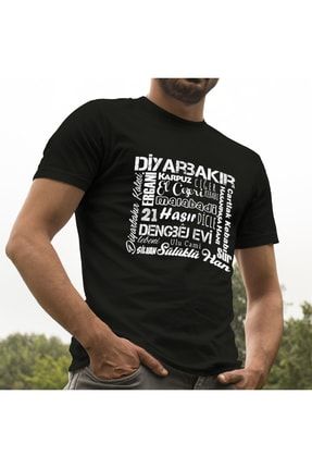 Diyarbakırlıya Hediye Baskılı Tişört Siyah Kısa Kollu - Bisiklet Yaka T-shirt E106019
