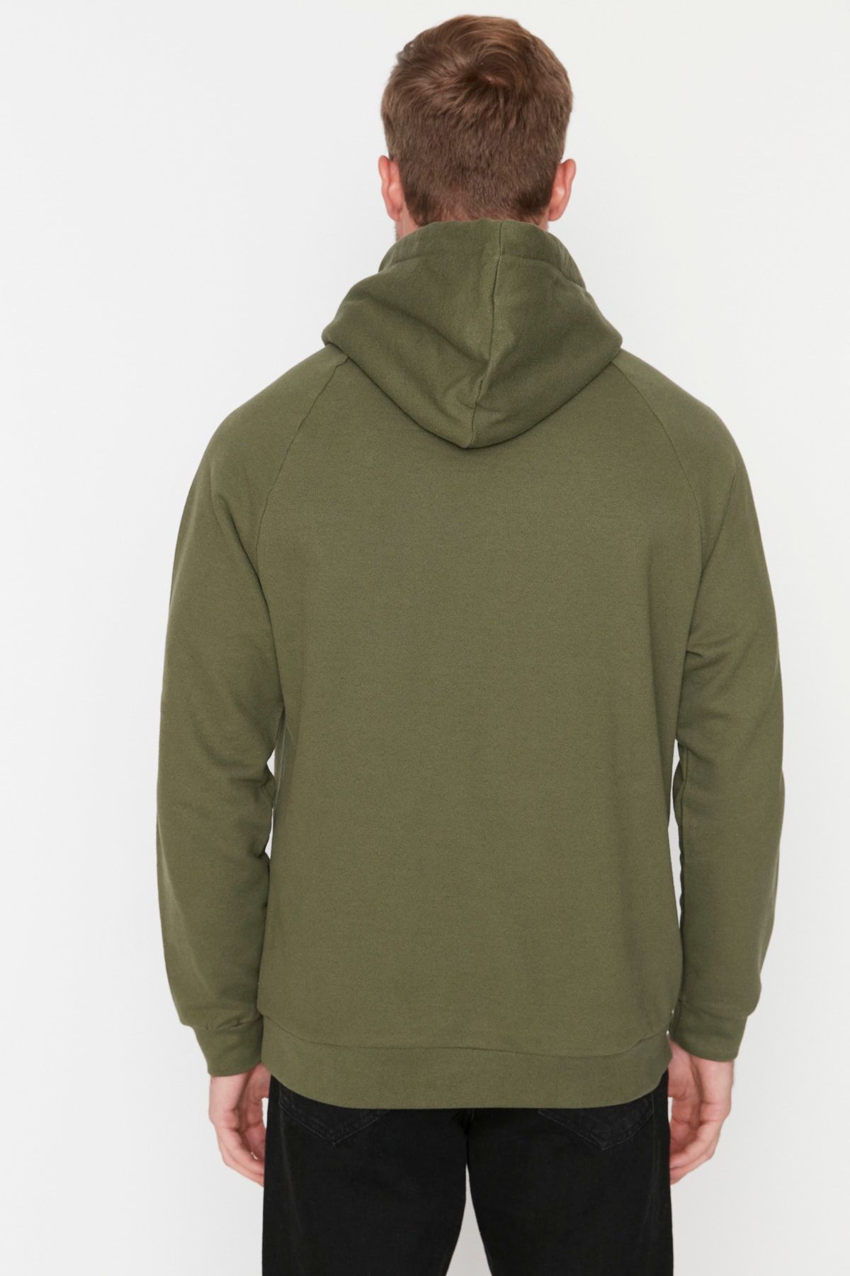 Trendyol Collection-Polar KHaki kapucnis pulóver - normál szabású TMNAW23sw00194 5