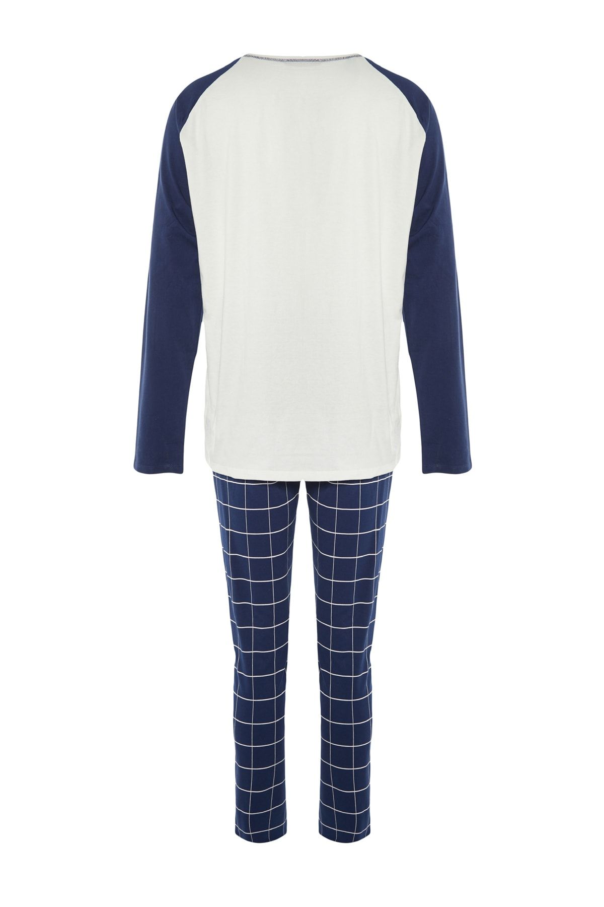 Trendyol Collection-Σετ πιτζάμες Navy Blue 100% βαμβακερό καρό πλεκτό 100% βαμβάκι THMAW21PT0879 8