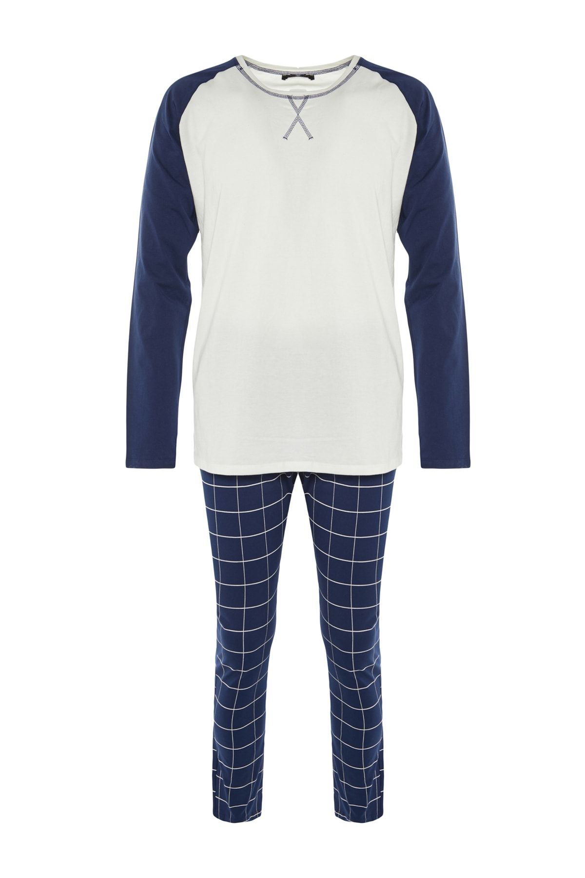 Trendyol Collection-Σετ πιτζάμες Navy Blue 100% βαμβακερό καρό πλεκτό 100% βαμβάκι THMAW21PT0879 7