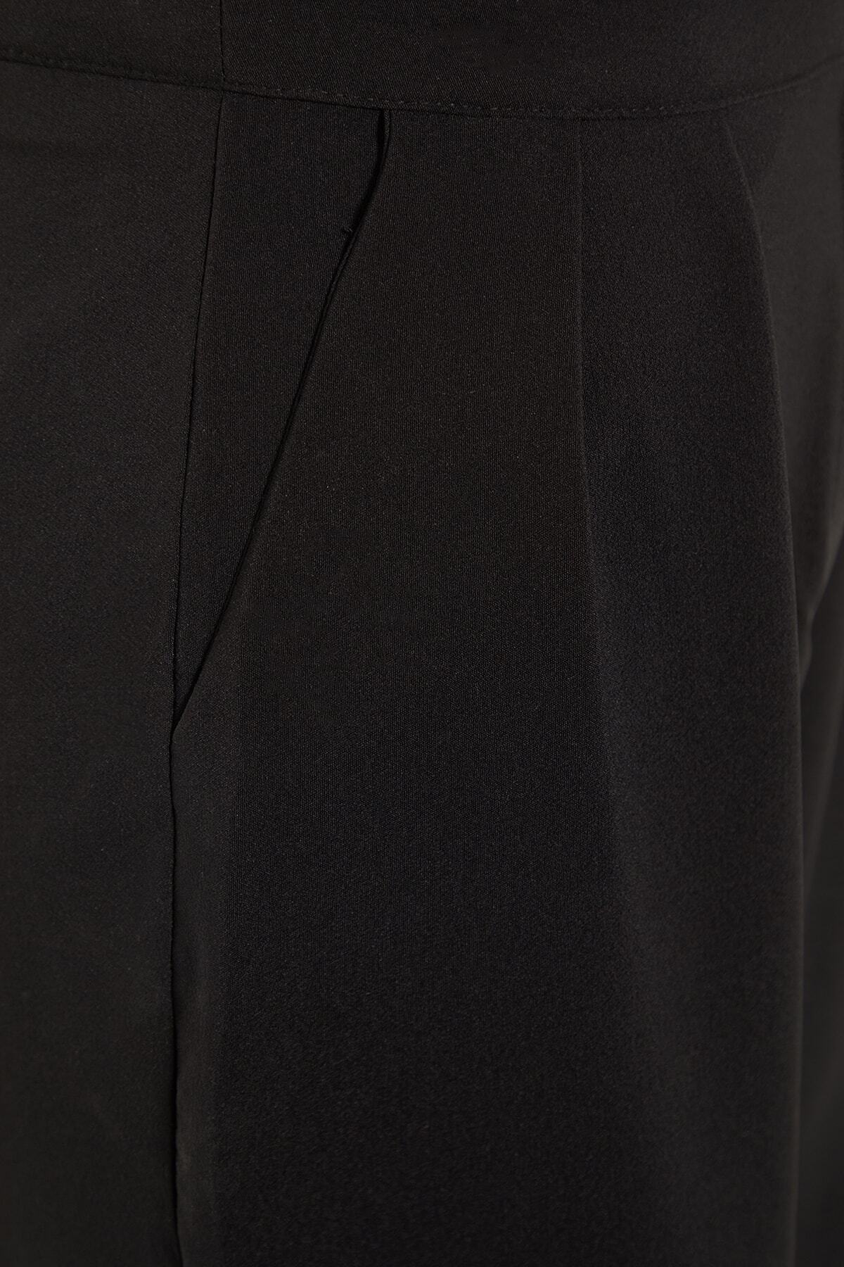 Trendyol Collection-Schwarze Hose mit weitem Bein/weitem Bein und hoher Taille aus gewebtem Stoff TWOAW22PL0066 11