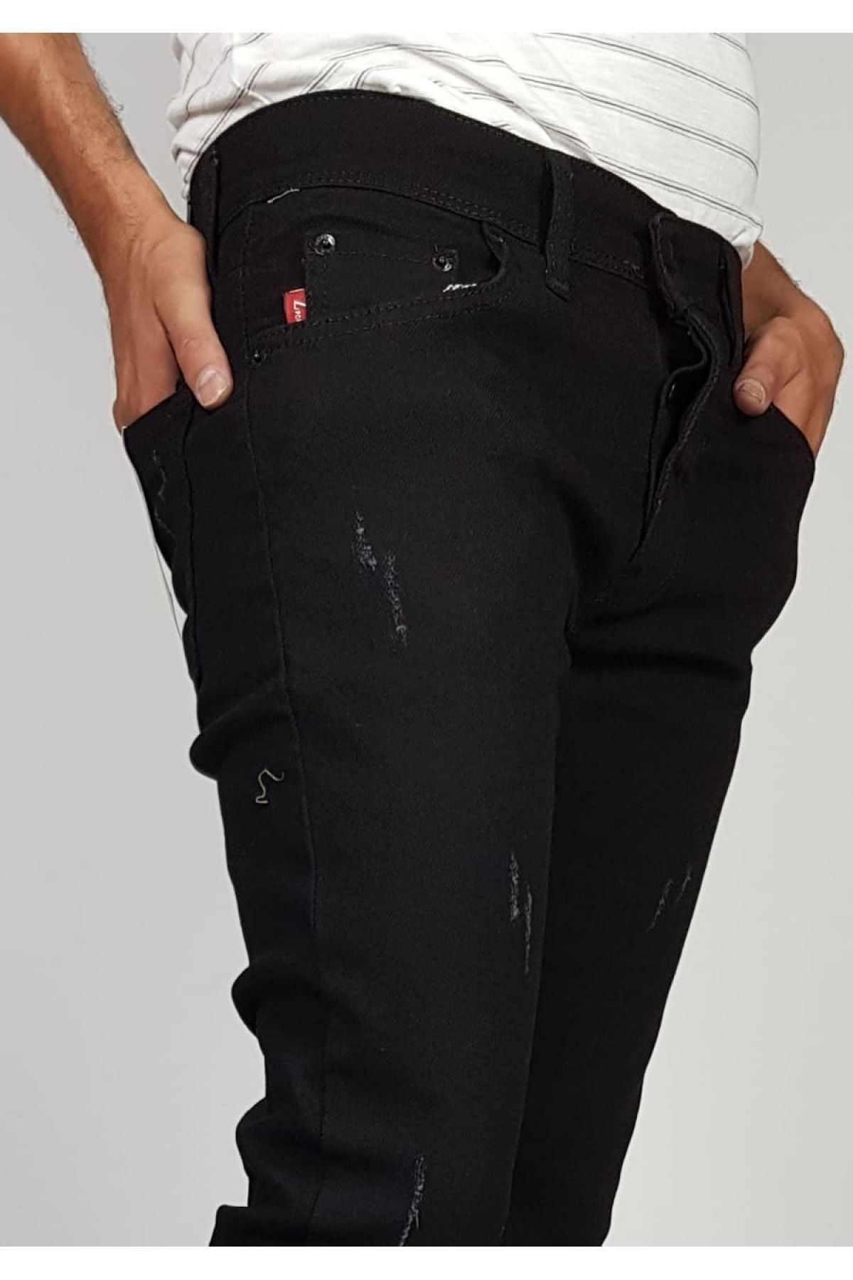 Tırnaklı Siyah Slim Fit Bilek Boy Likralı Kot Pantolon