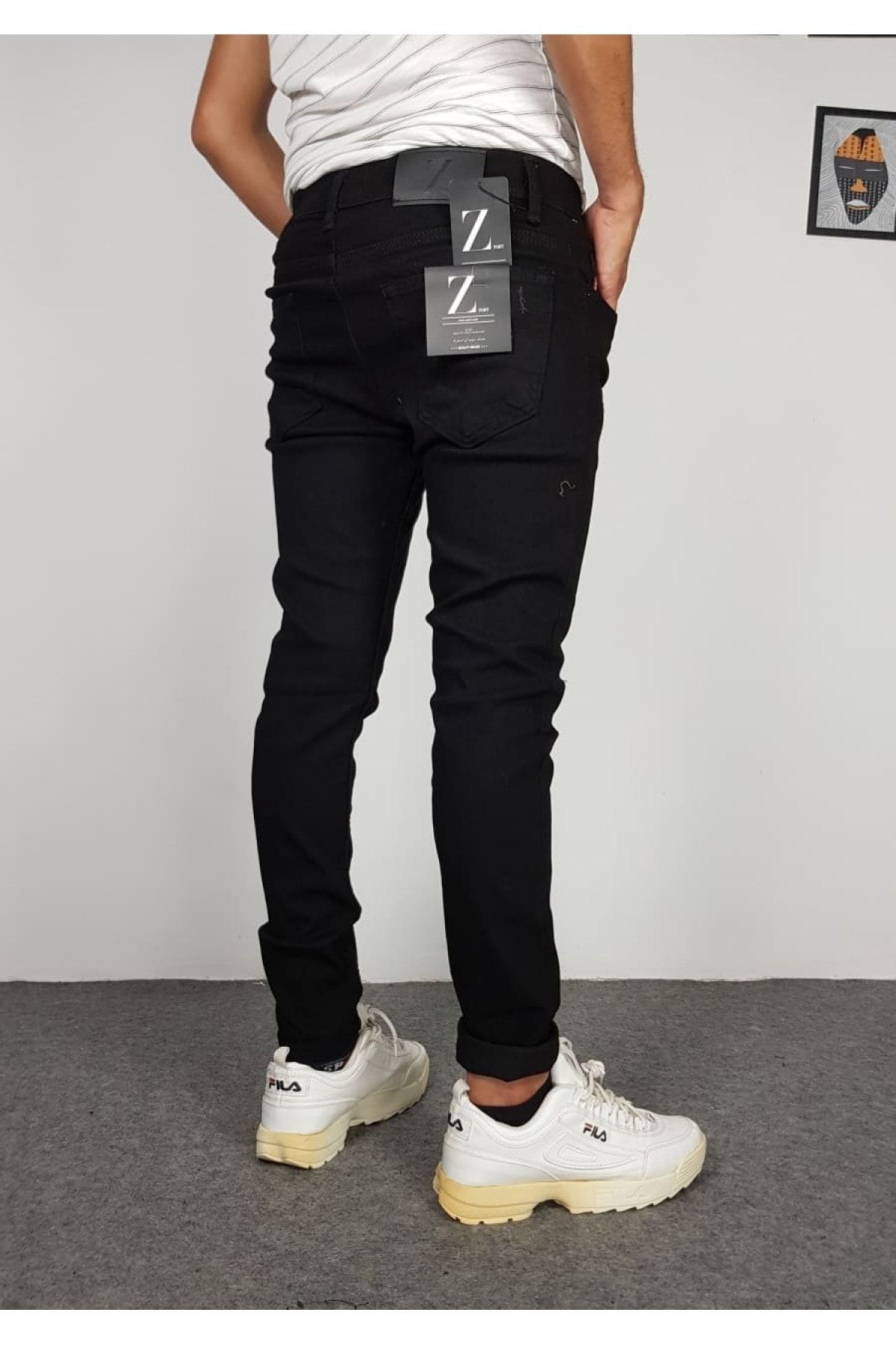 Tırnaklı Siyah Slim Fit Bilek Boy Likralı Kot Pantolon