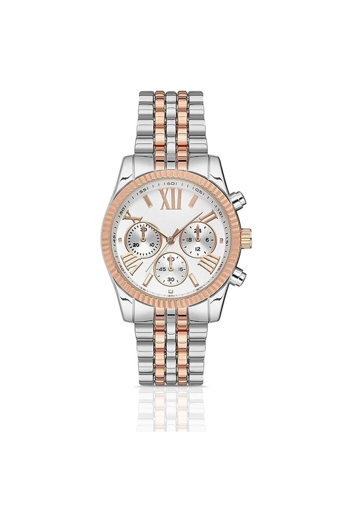 ساعت مچی دوطرفه (زنانه و مردانه) با بند کورد فلزی و اعداد رومی - ساعت