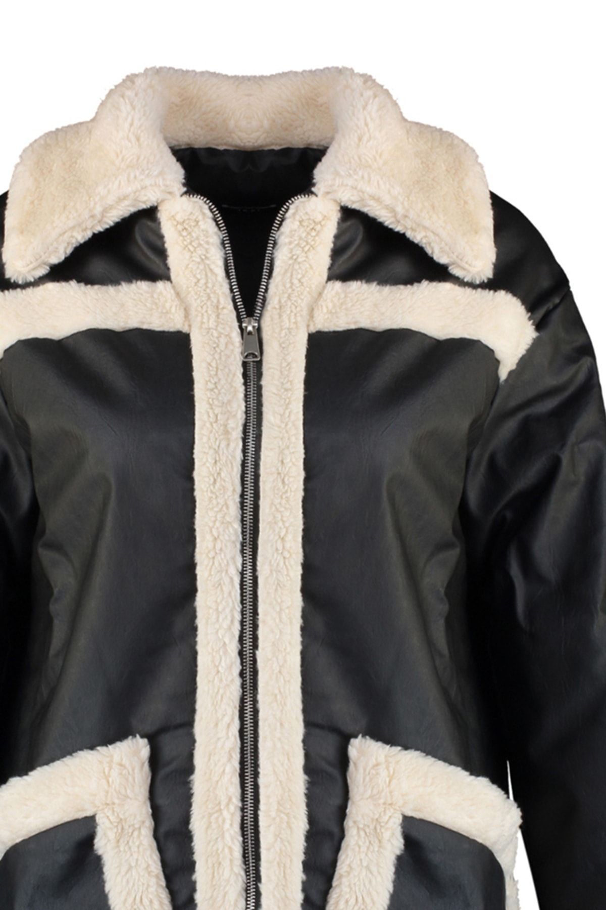 Trendyol Collection-Černý plyšový podrobný kabátek TWOAW23MO00216 7